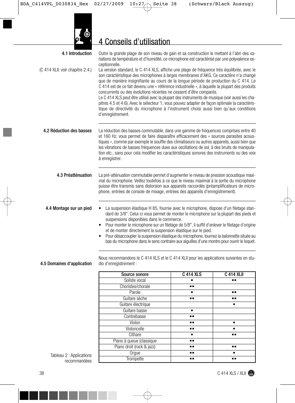 4 conseils d’utilisation | AKG Acoustics C414 XLS User Manual | Page 38 / 92