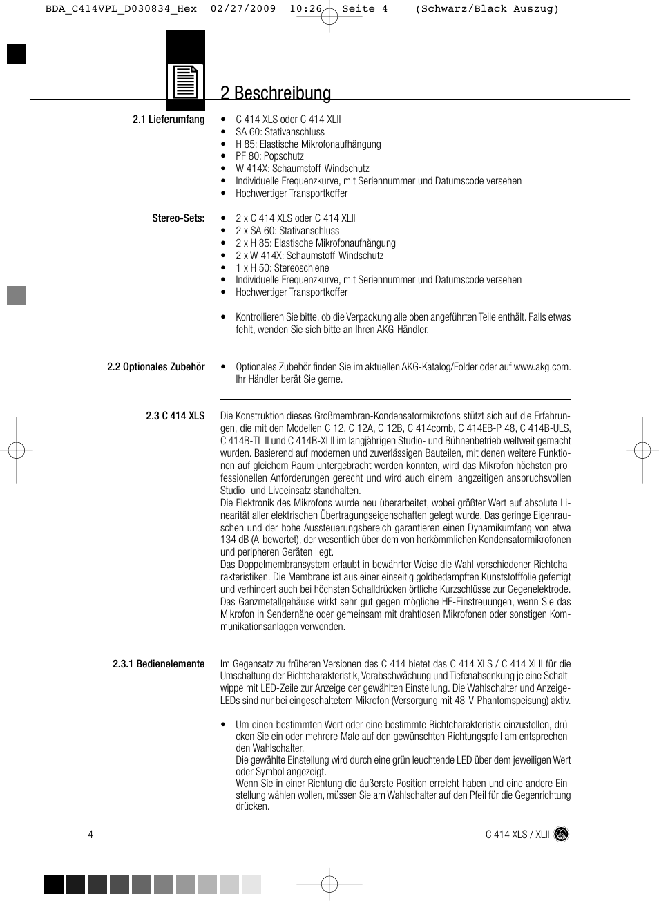 2 beschreibung | AKG Acoustics C414 XLS User Manual | Page 4 / 92