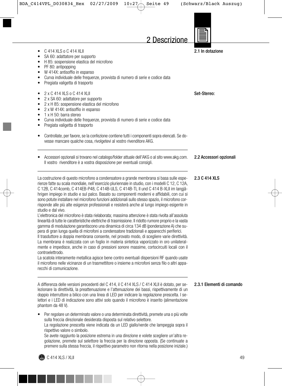 2 descrizione | AKG Acoustics C414 XLS User Manual | Page 49 / 92