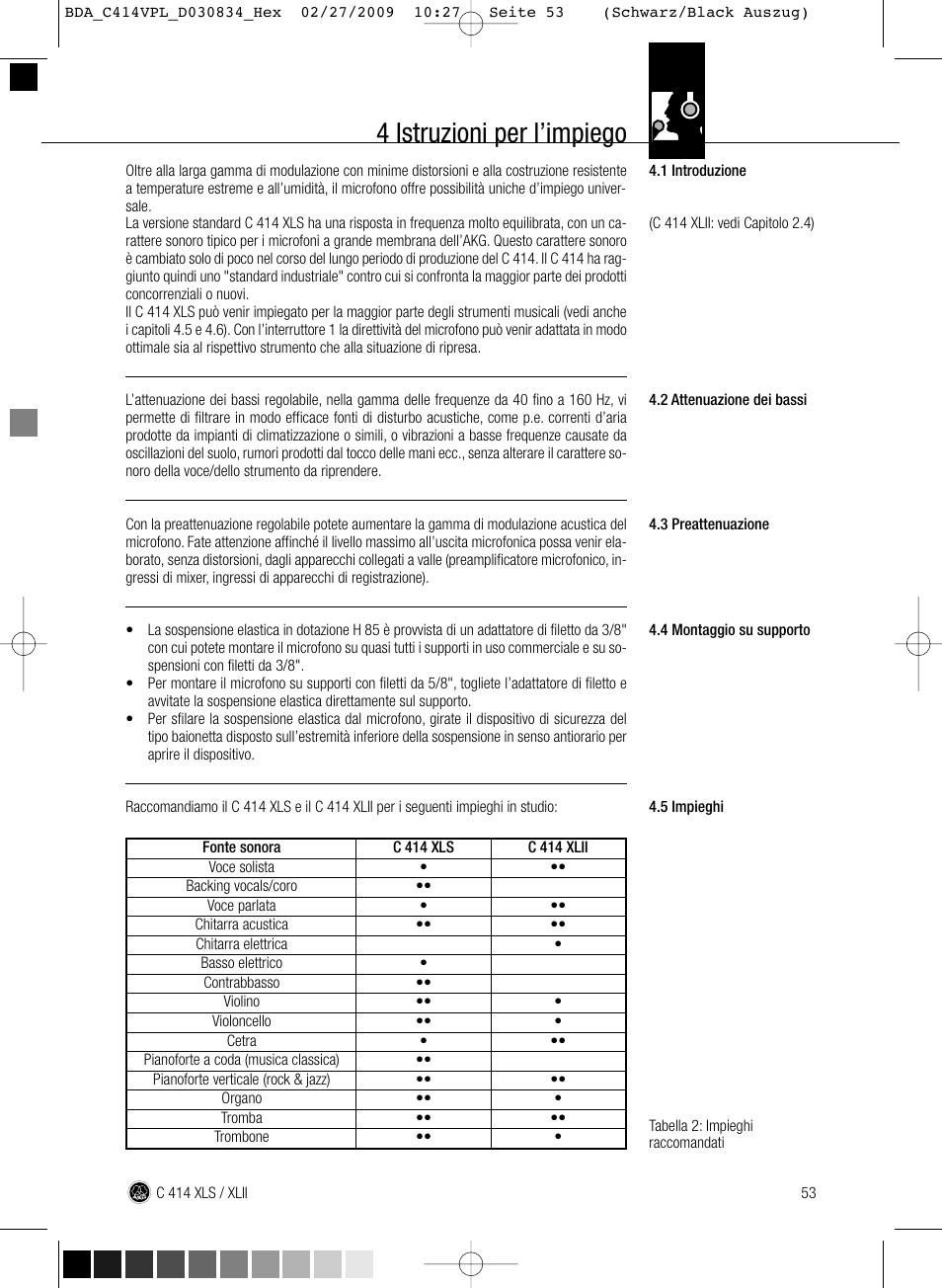 4 istruzioni per l’impiego | AKG Acoustics C414 XLS User Manual | Page 53 / 92