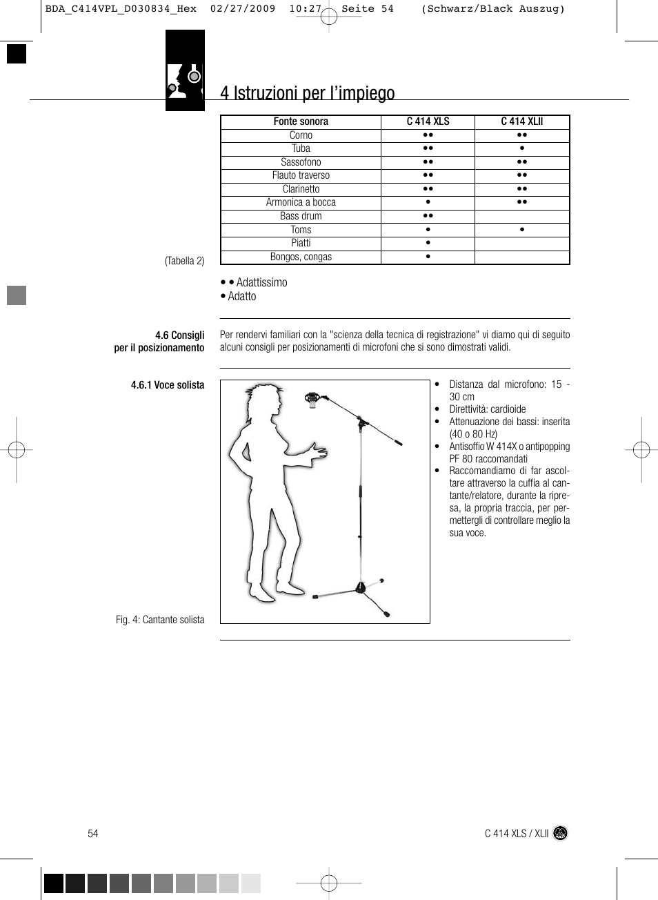 4 istruzioni per l’impiego | AKG Acoustics C414 XLS User Manual | Page 54 / 92