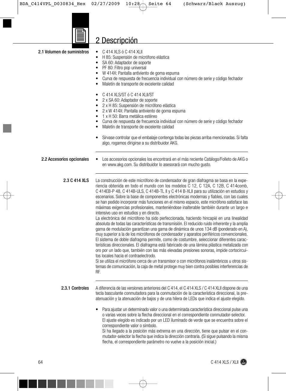 2 descripción | AKG Acoustics C414 XLS User Manual | Page 64 / 92