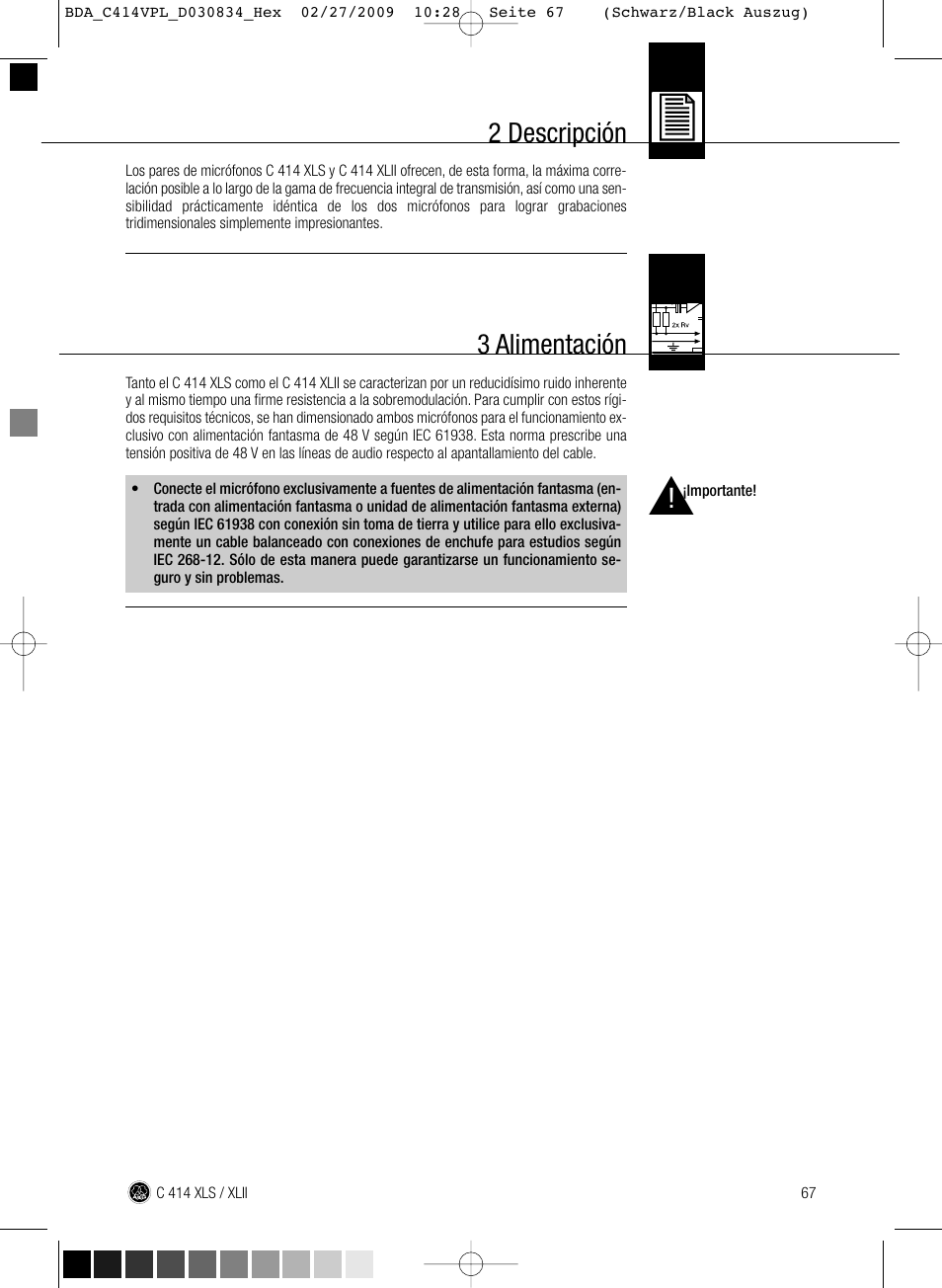 3 alimentación, 2 descripción | AKG Acoustics C414 XLS User Manual | Page 67 / 92