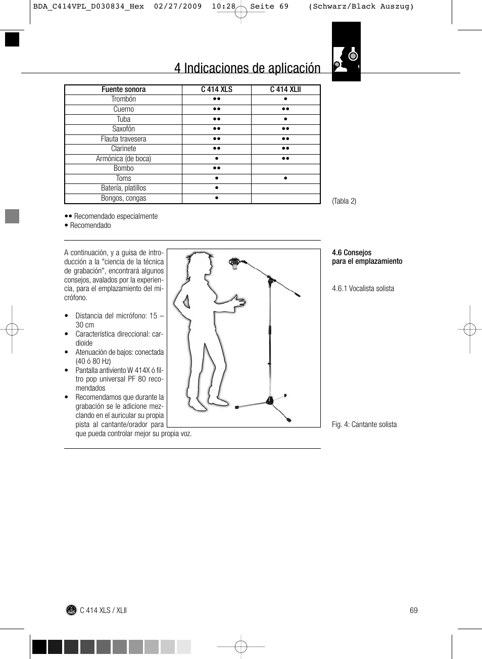 4 indicaciones de aplicación | AKG Acoustics C414 XLS User Manual | Page 69 / 92