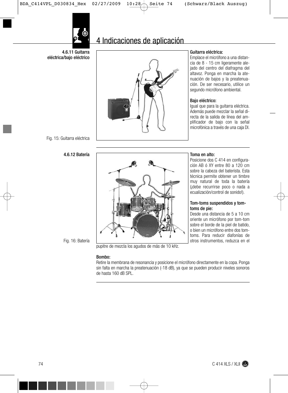 4 indicaciones de aplicación | AKG Acoustics C414 XLS User Manual | Page 74 / 92