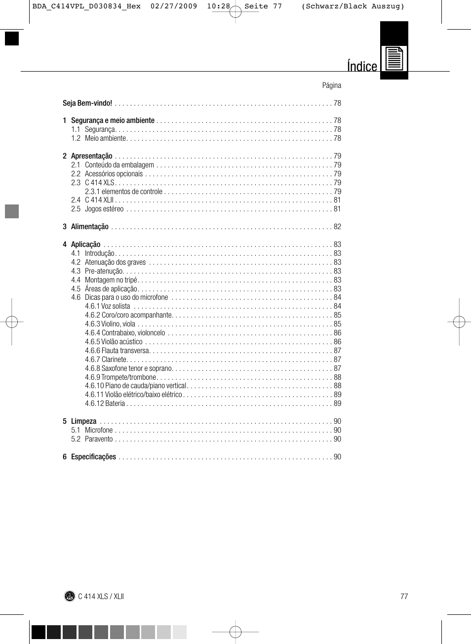 Índice | AKG Acoustics C414 XLS User Manual | Page 77 / 92