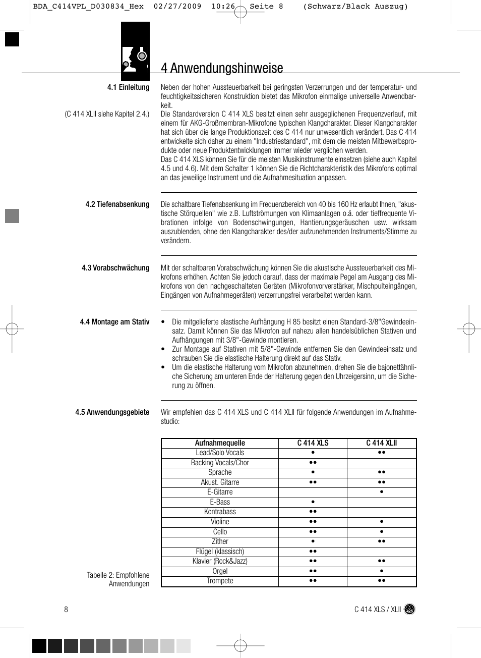 4 anwendungshinweise | AKG Acoustics C414 XLS User Manual | Page 8 / 92