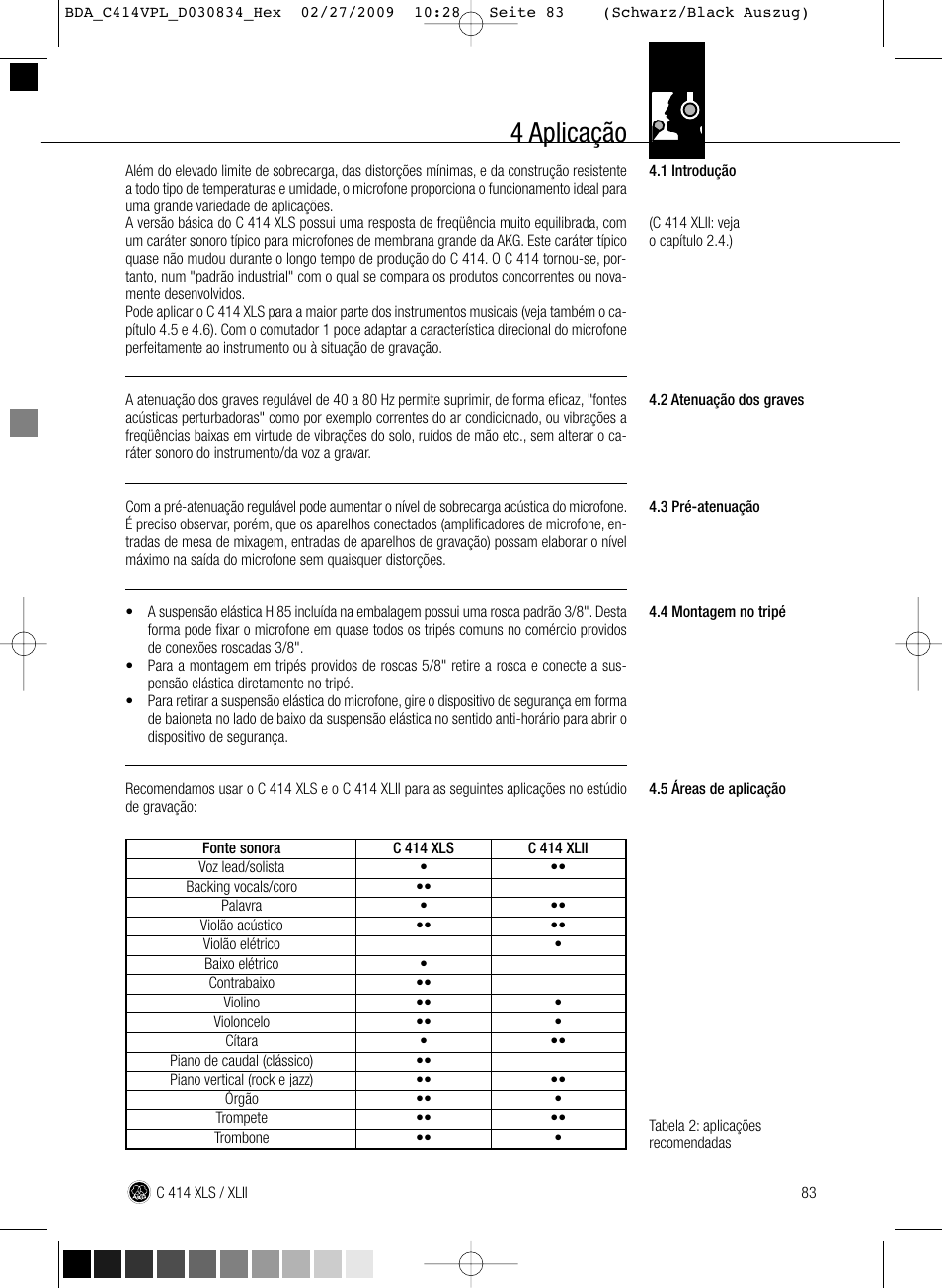 4 aplicação | AKG Acoustics C414 XLS User Manual | Page 83 / 92