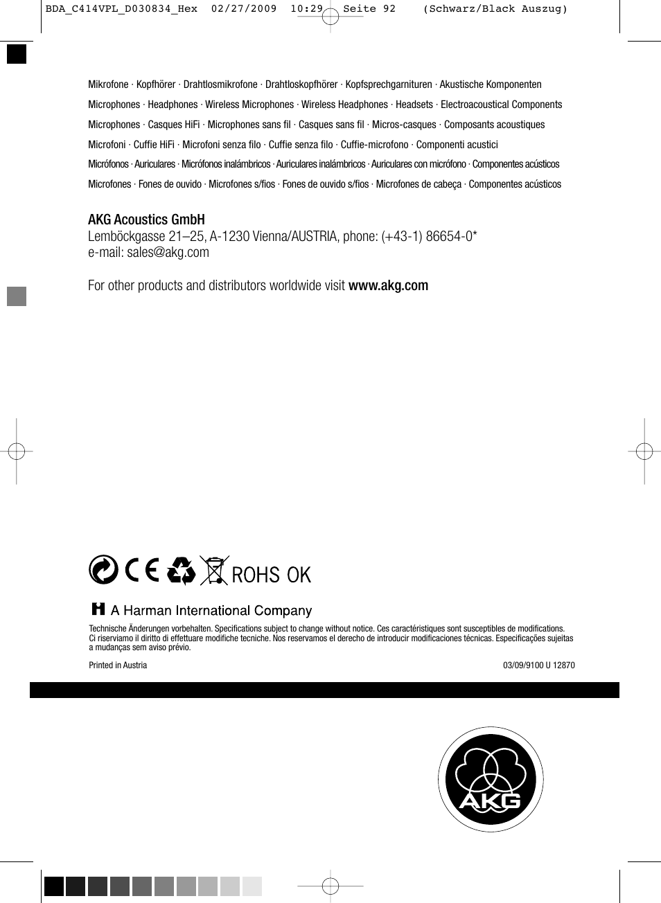 AKG Acoustics C414 XLS User Manual | Page 92 / 92