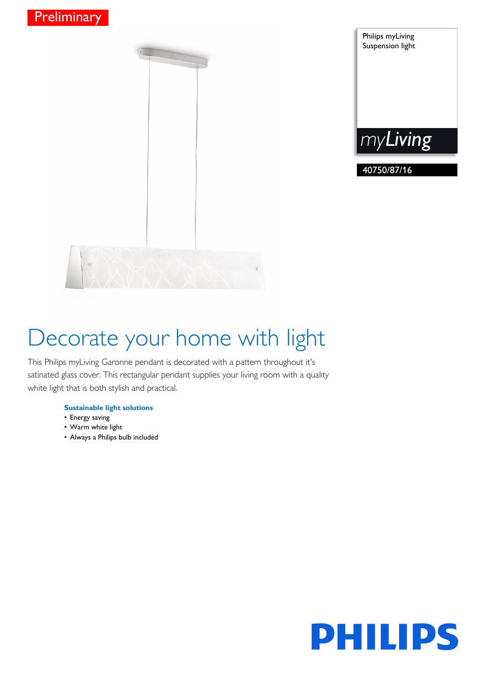 Philips myLiving Suspension User Manual | 2 pages