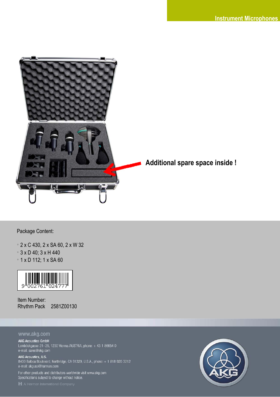 Additional spare space inside, Www^kg.cmm, Instrument microphones | AKG Acoustics D 40 User Manual | Page 2 / 2