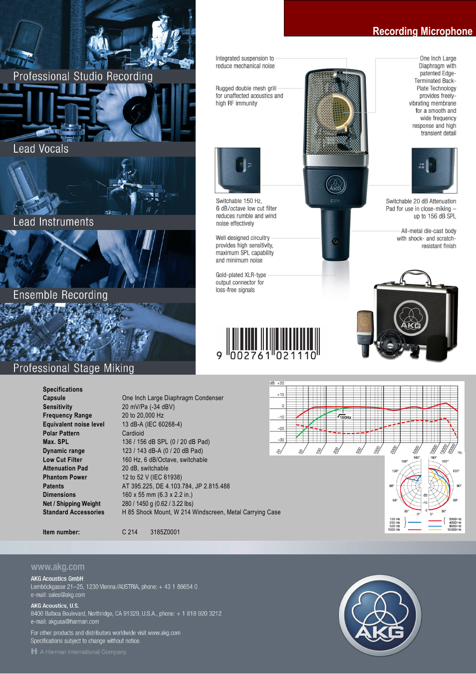 Recording microphone | AKG Acoustics C 214 User Manual | Page 2 / 2