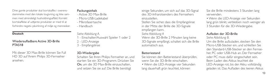 Philips Lunettes 3D Active User Manual | Page 13 / 82