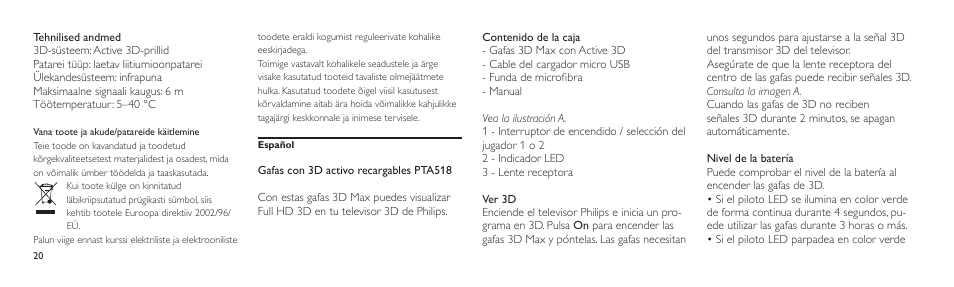 Philips Lunettes 3D Active User Manual | Page 20 / 82