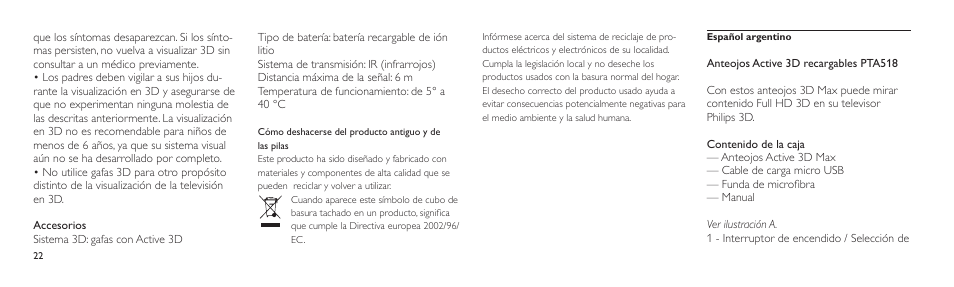 Philips Lunettes 3D Active User Manual | Page 22 / 82