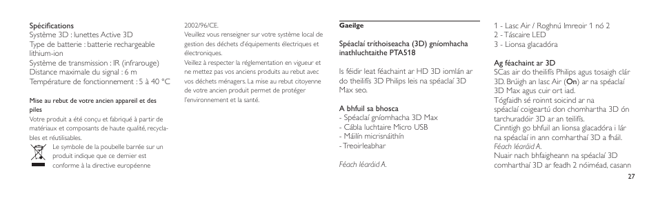 Philips Lunettes 3D Active User Manual | Page 27 / 82