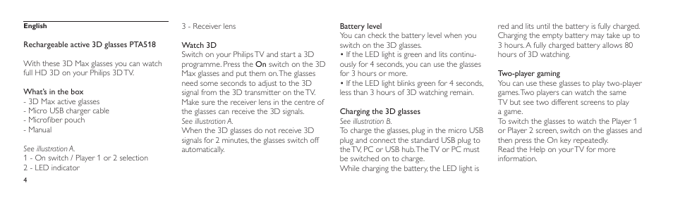 Philips Lunettes 3D Active User Manual | Page 4 / 82