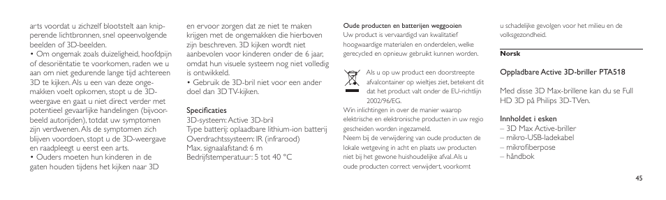 Philips Lunettes 3D Active User Manual | Page 45 / 82