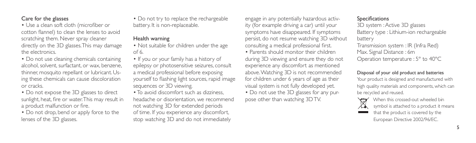 Philips Lunettes 3D Active User Manual | Page 5 / 82