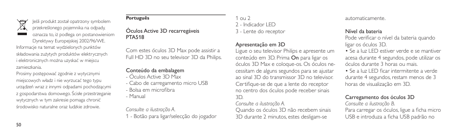 Philips Lunettes 3D Active User Manual | Page 50 / 82