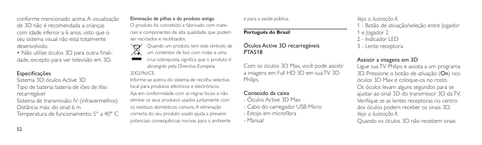 Philips Lunettes 3D Active User Manual | Page 52 / 82