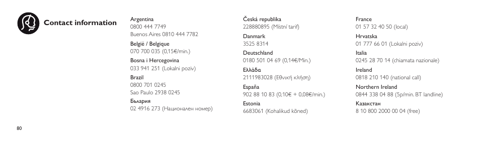 Contact information | Philips Lunettes 3D Active User Manual | Page 80 / 82