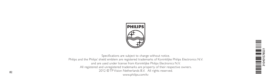 Philips Lunettes 3D Active User Manual | Page 82 / 82