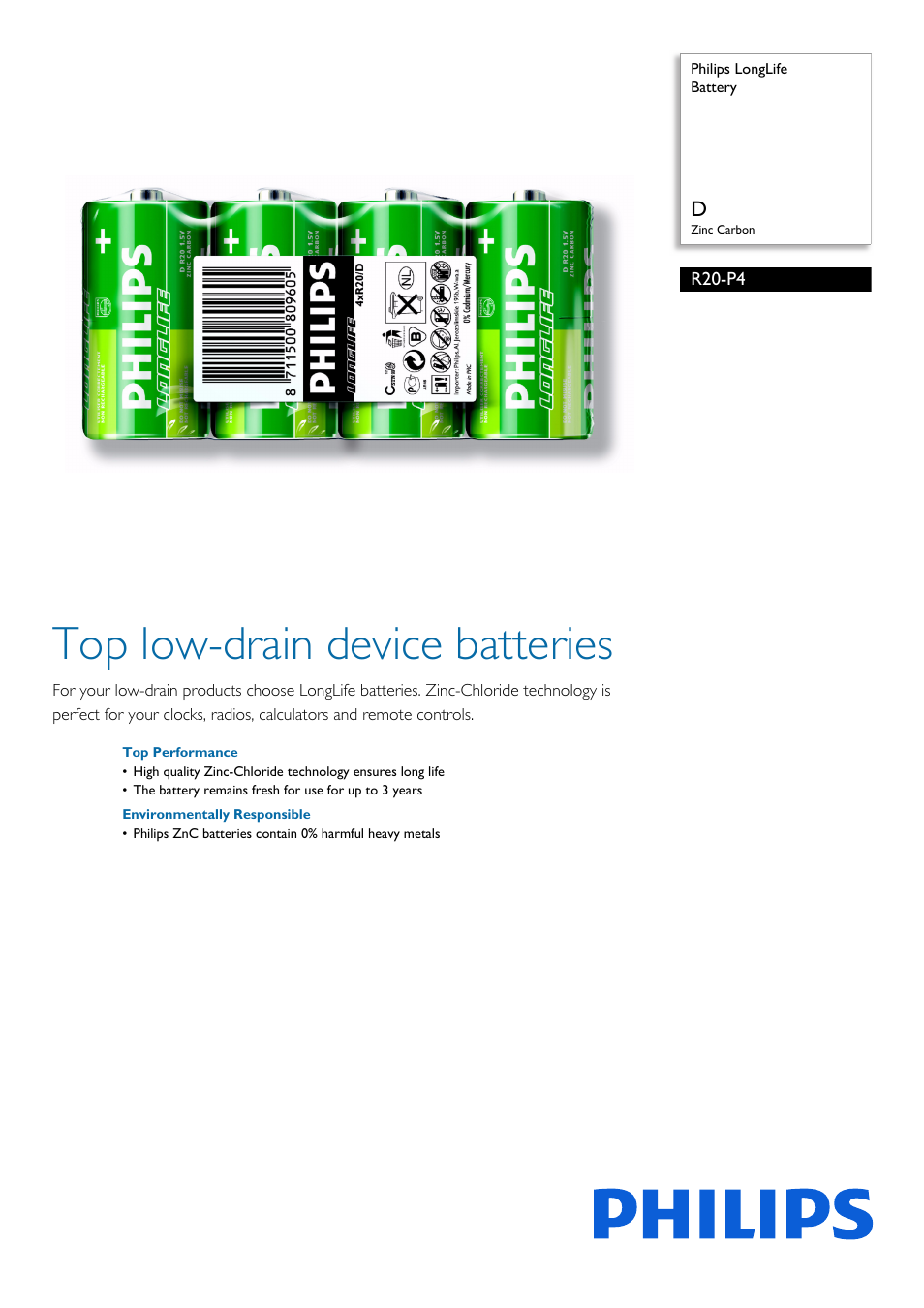 Philips LongLife Pile User Manual | 2 pages