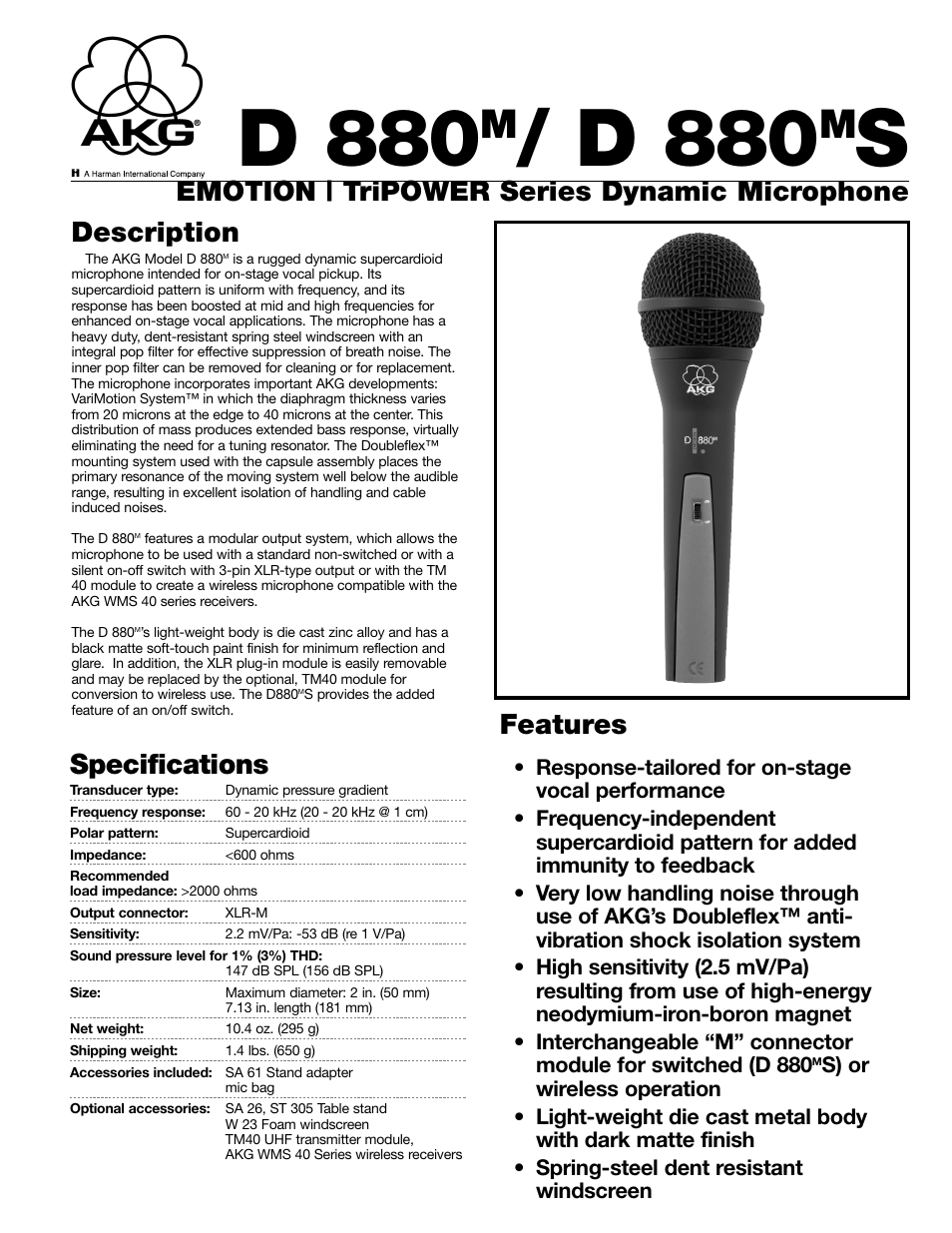 AKG Acoustics D 880MS User Manual | 2 pages