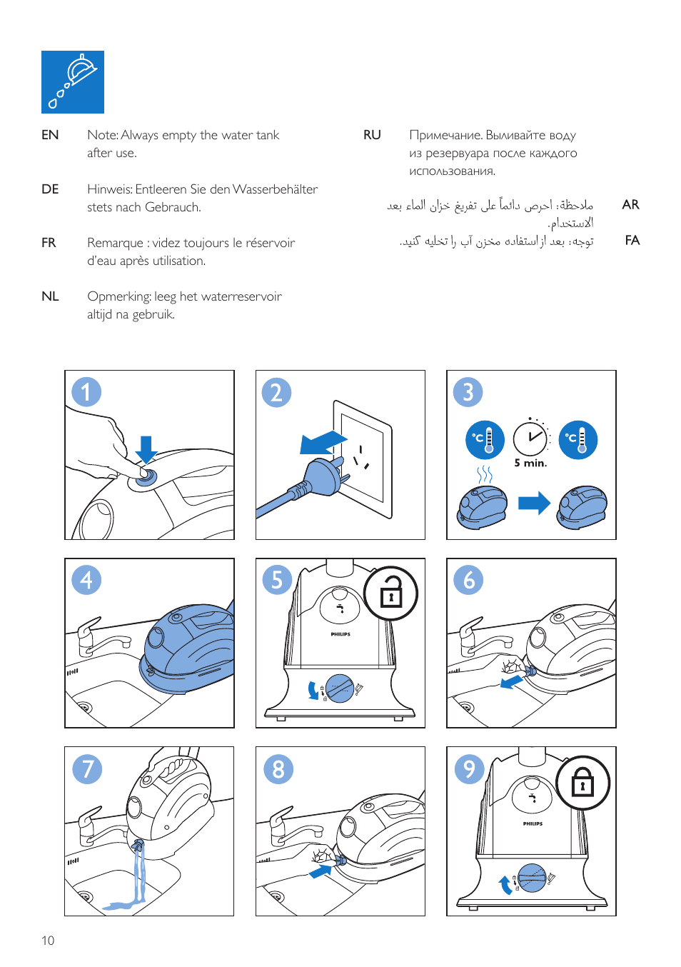 Philips QuickTouch Défroisseur User Manual | Page 10 / 24