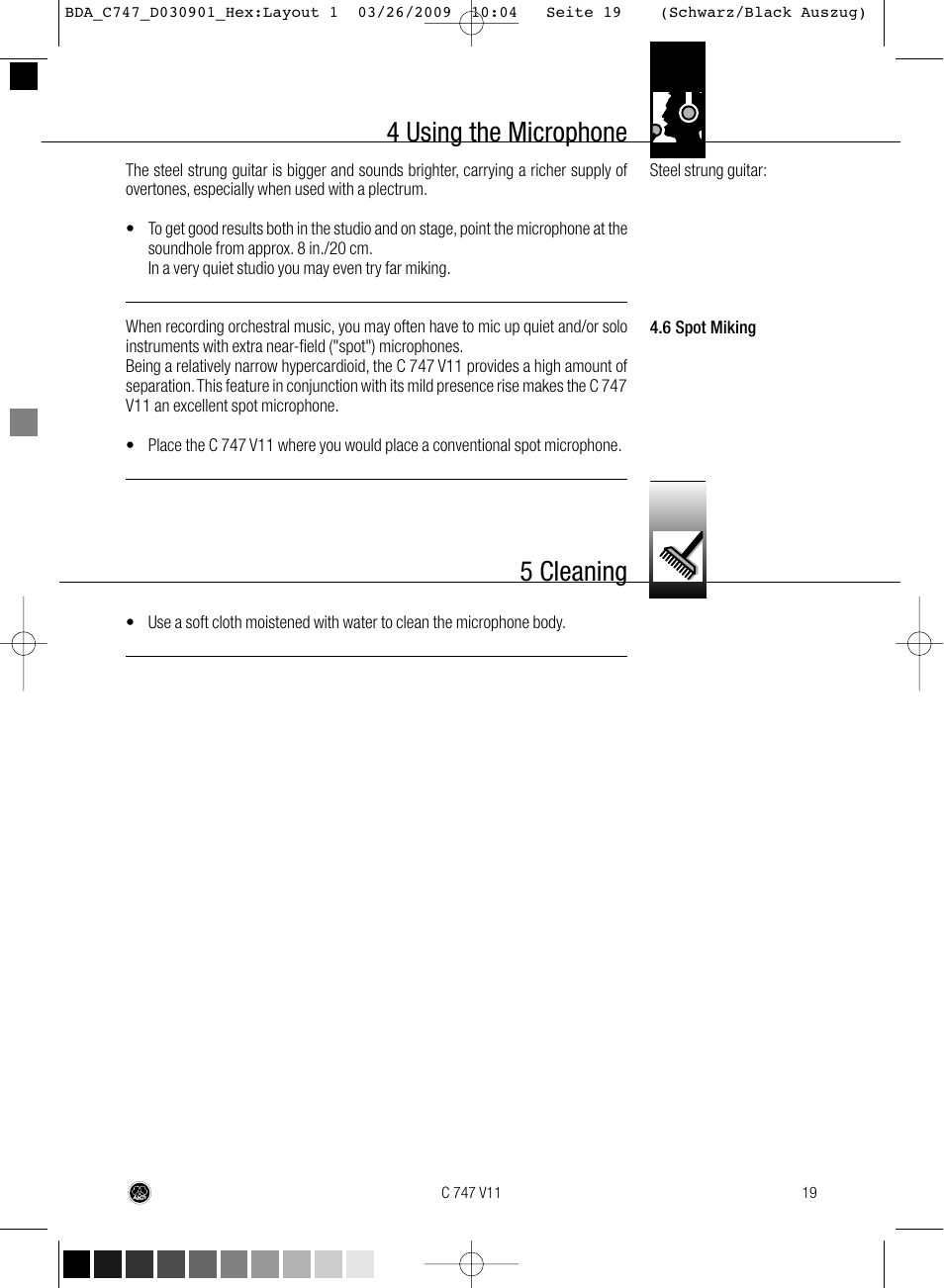 4 using the microphone, 5 cleaning | AKG Acoustics C747 V11 User Manual | Page 19 / 64