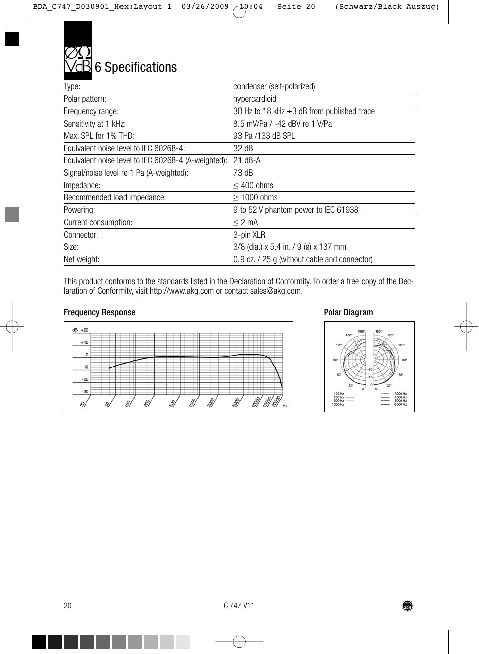 6 specifications | AKG Acoustics C747 V11 User Manual | Page 20 / 64