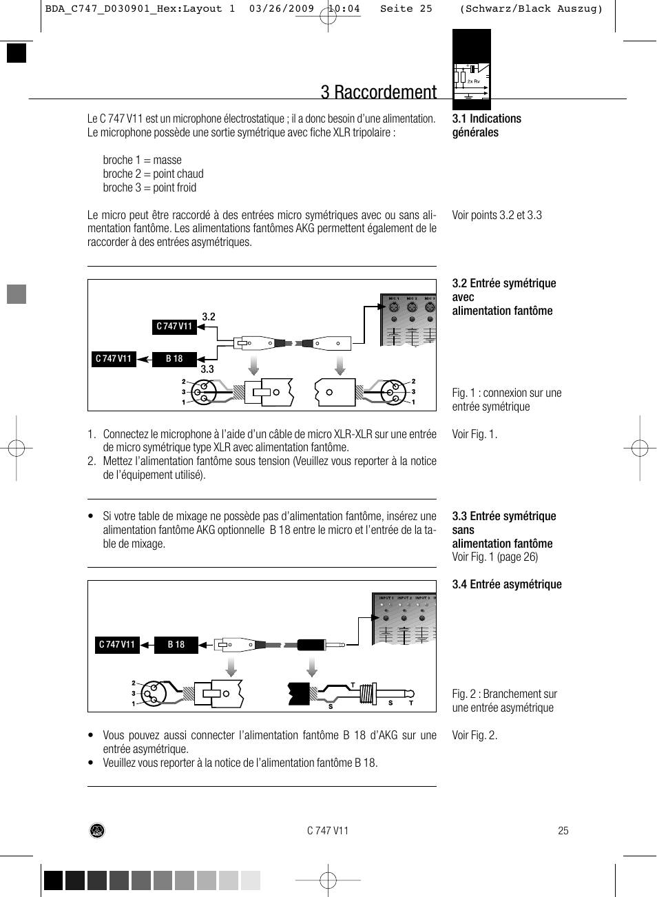 3 raccordement | AKG Acoustics C747 V11 User Manual | Page 25 / 64