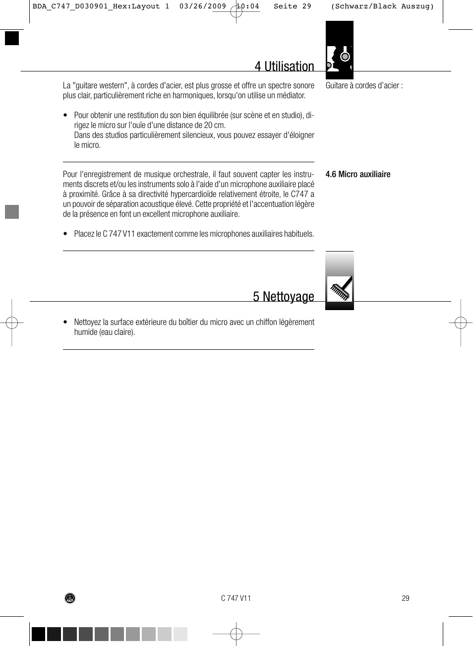 4 utilisation, 5 nettoyage | AKG Acoustics C747 V11 User Manual | Page 29 / 64