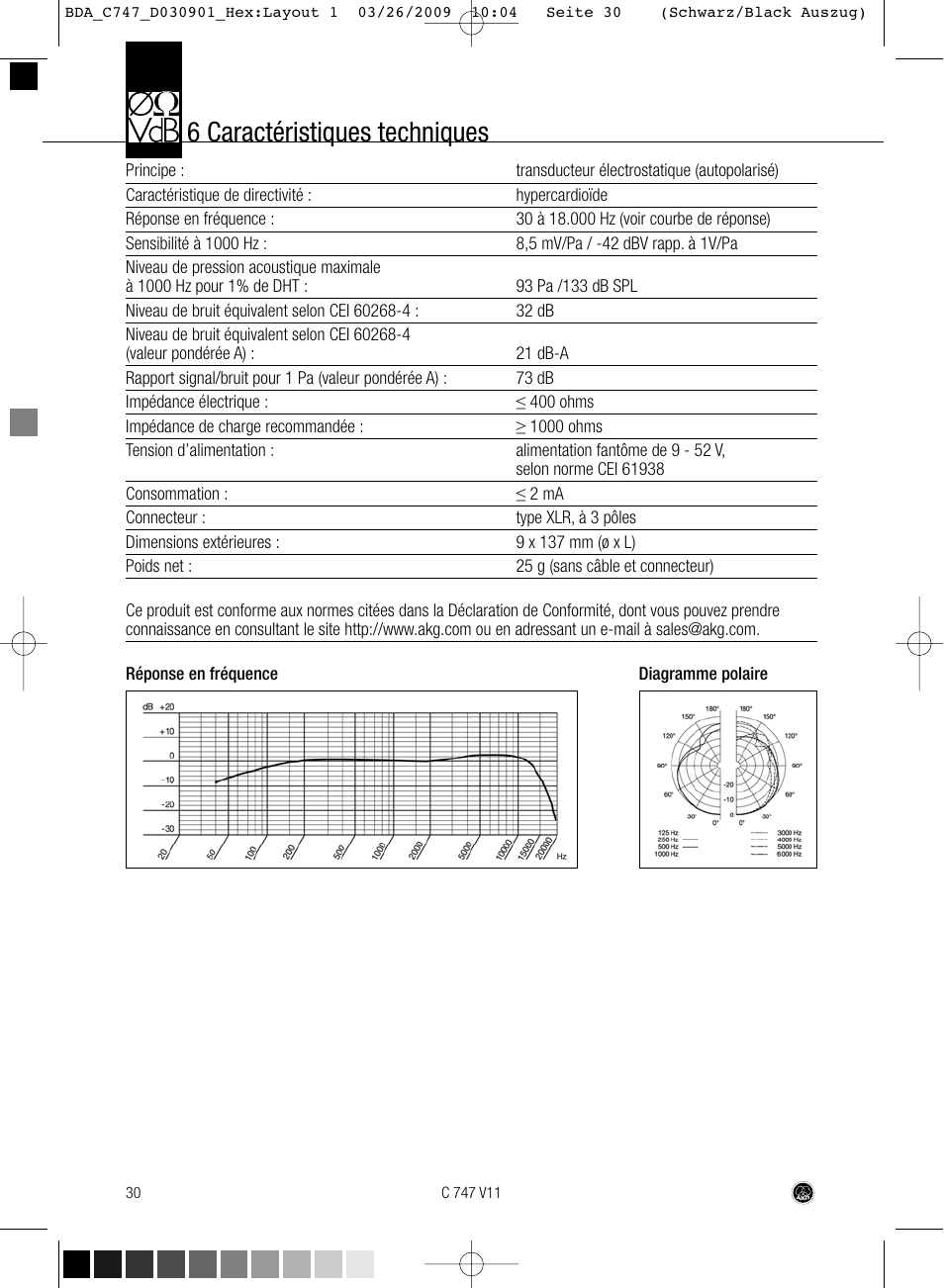 6 caractéristiques techniques | AKG Acoustics C747 V11 User Manual | Page 30 / 64