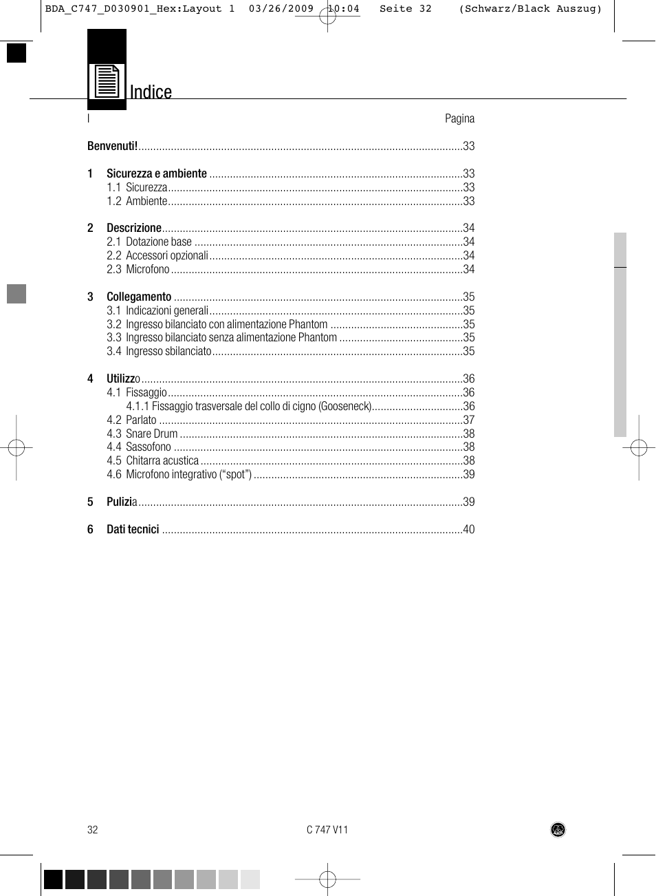 Indice | AKG Acoustics C747 V11 User Manual | Page 32 / 64