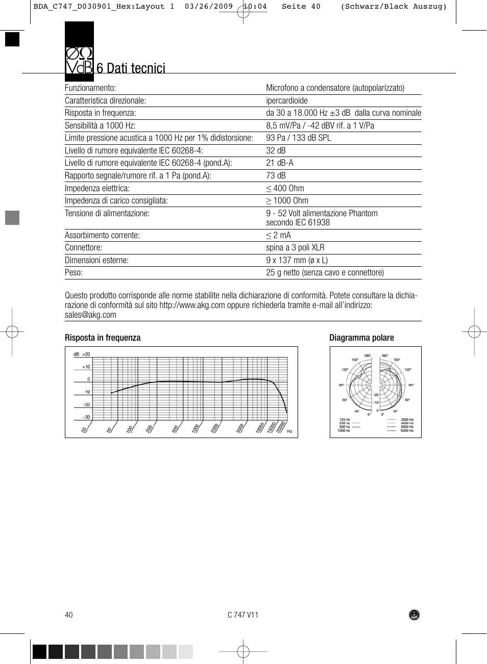 6 dati tecnici | AKG Acoustics C747 V11 User Manual | Page 40 / 64