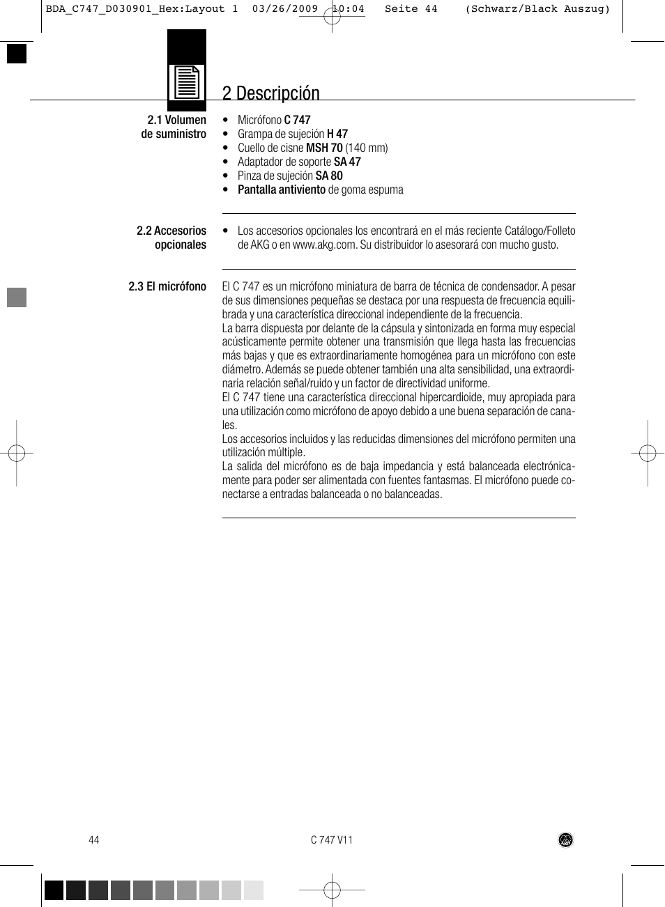 2 descripción | AKG Acoustics C747 V11 User Manual | Page 44 / 64