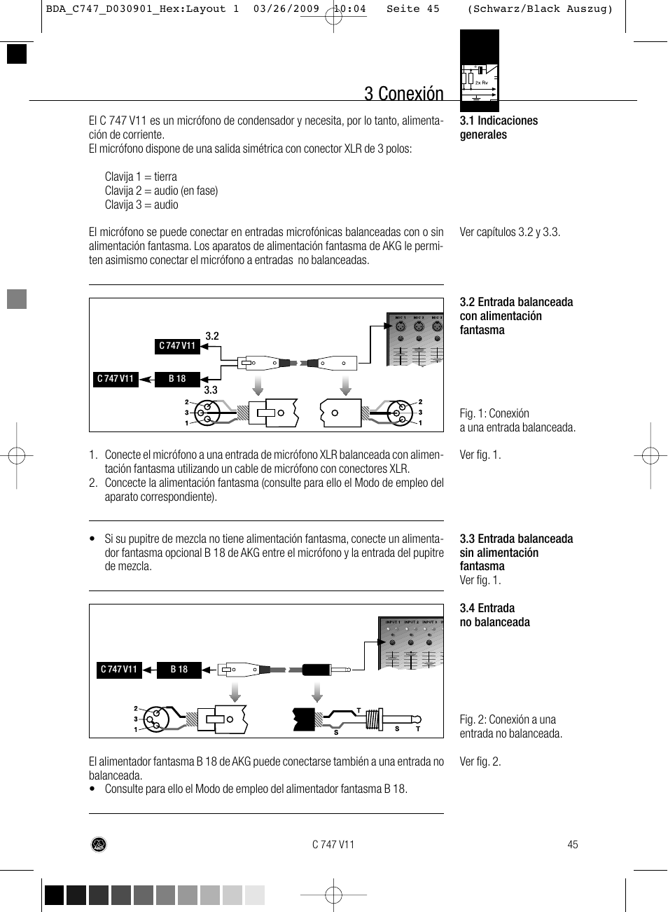 3 conexión | AKG Acoustics C747 V11 User Manual | Page 45 / 64