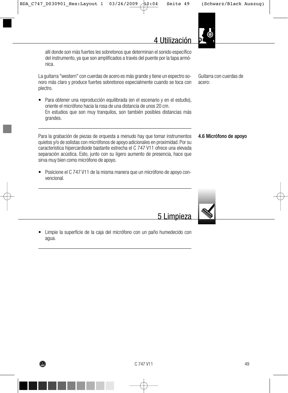 4 utilización, 5 limpieza | AKG Acoustics C747 V11 User Manual | Page 49 / 64