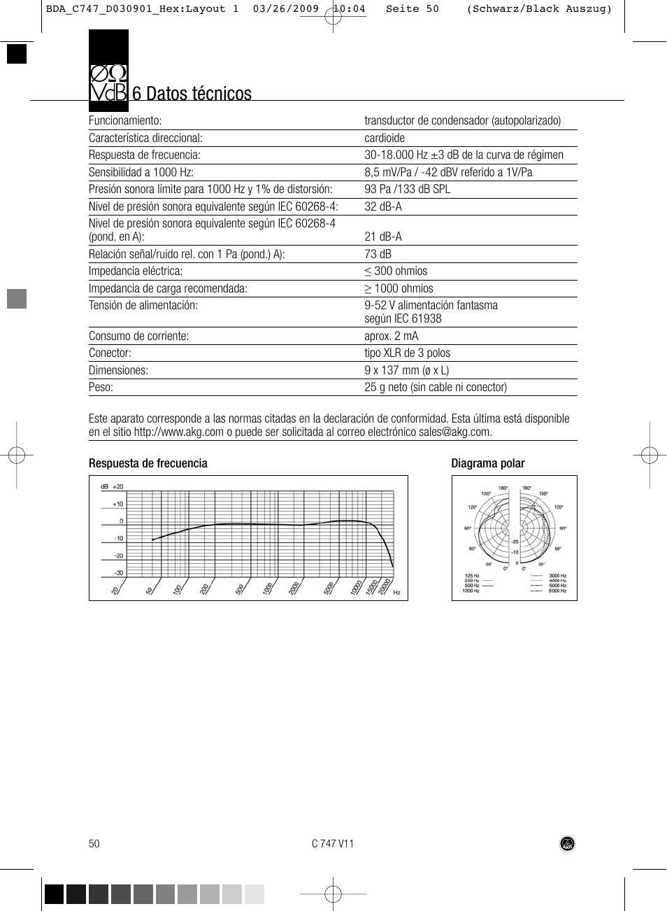 6 datos técnicos | AKG Acoustics C747 V11 User Manual | Page 50 / 64