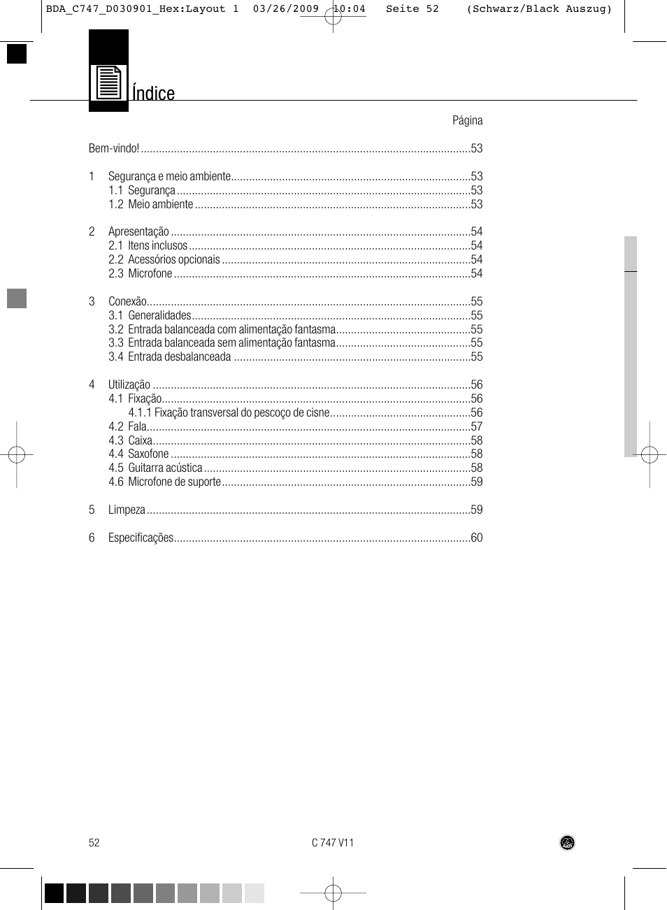 Índice | AKG Acoustics C747 V11 User Manual | Page 52 / 64