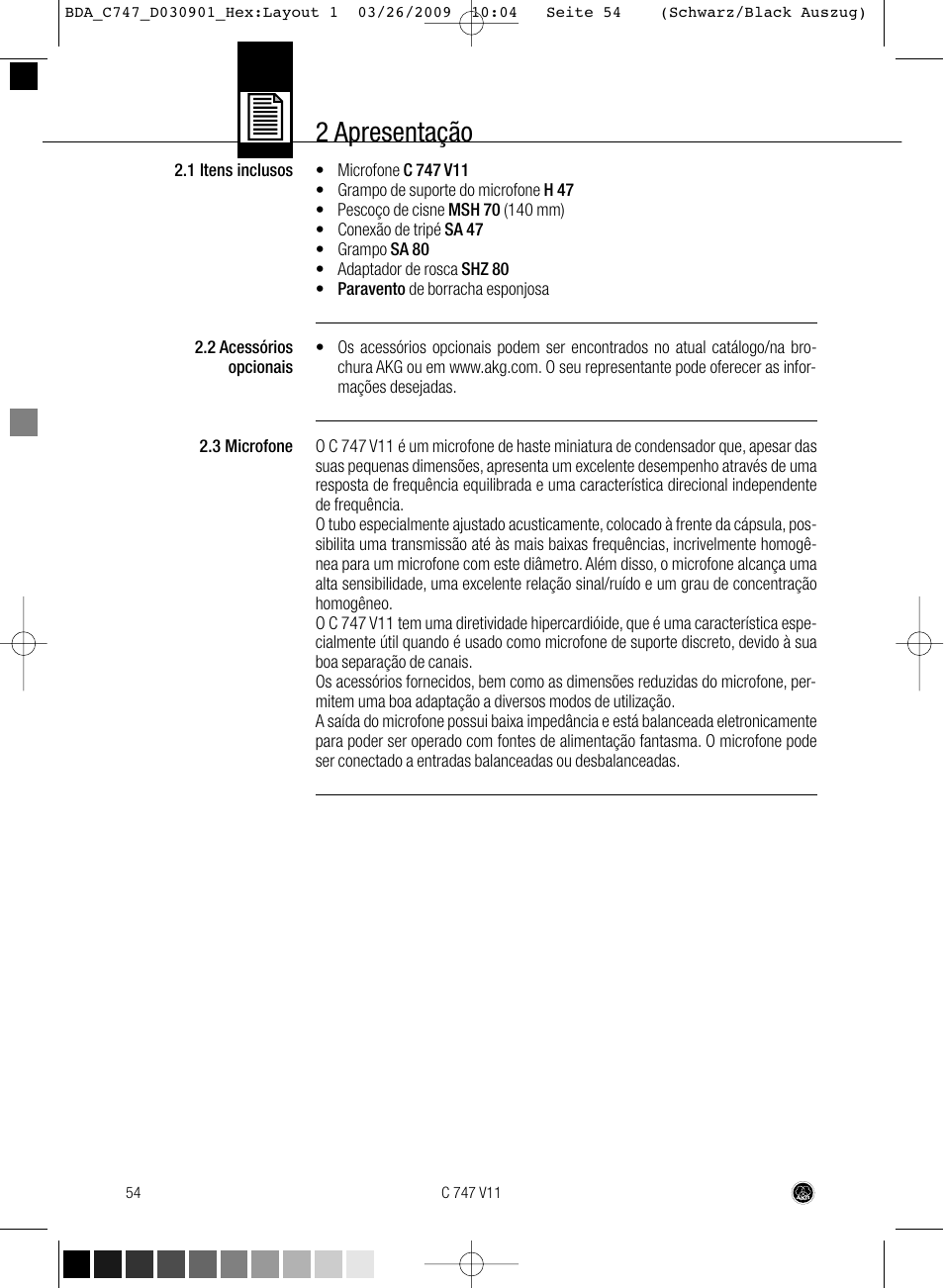 2 apresentação | AKG Acoustics C747 V11 User Manual | Page 54 / 64