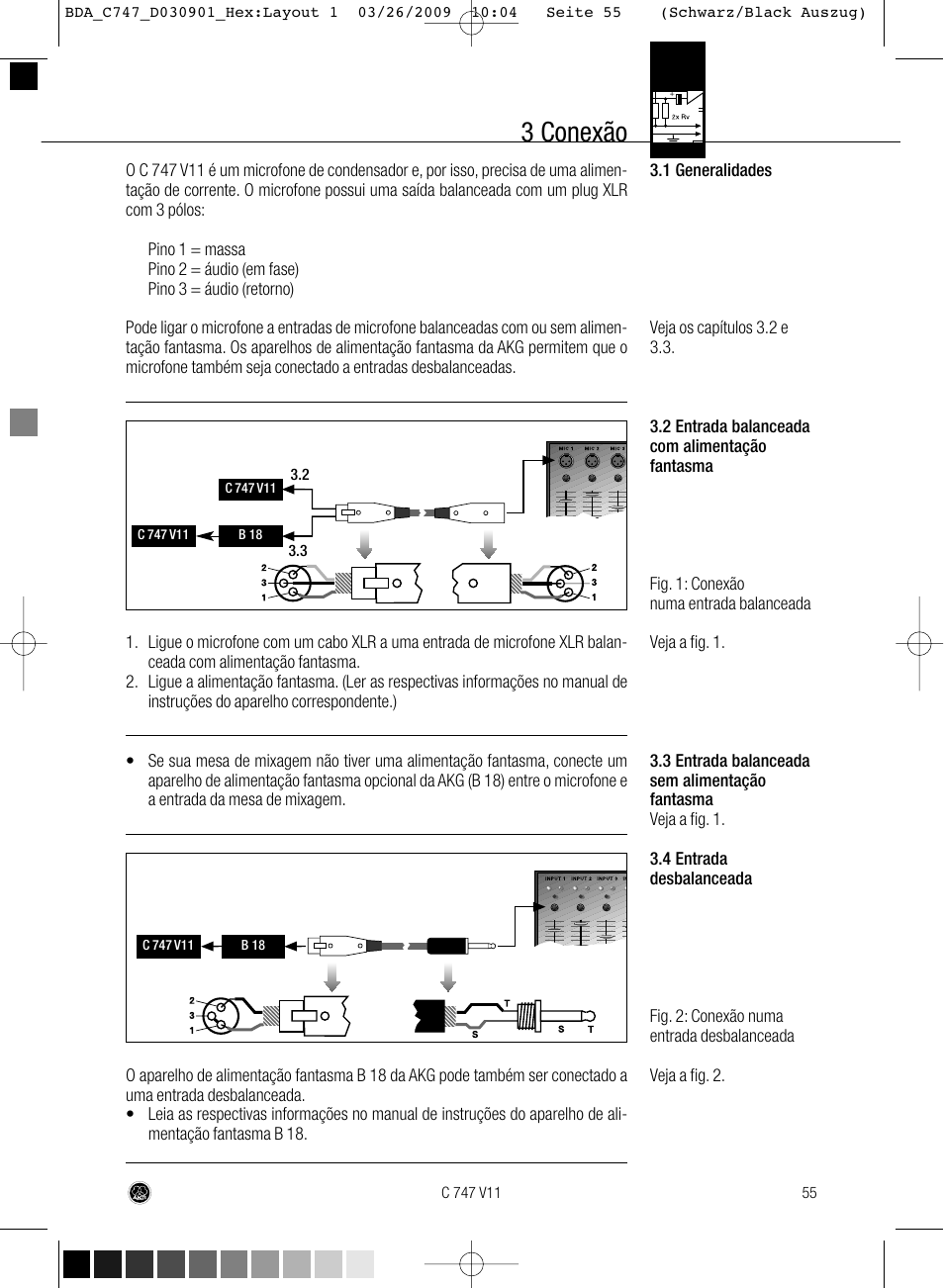 3 conexão | AKG Acoustics C747 V11 User Manual | Page 55 / 64