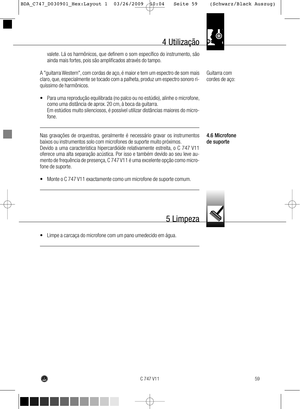 4 utilização, 5 limpeza | AKG Acoustics C747 V11 User Manual | Page 59 / 64