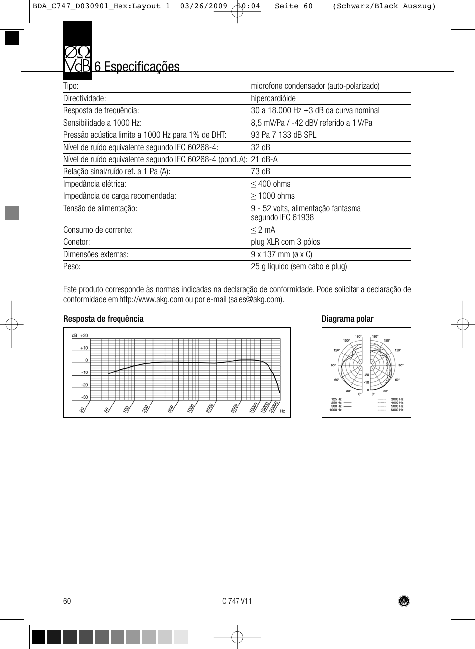 6 especificações | AKG Acoustics C747 V11 User Manual | Page 60 / 64