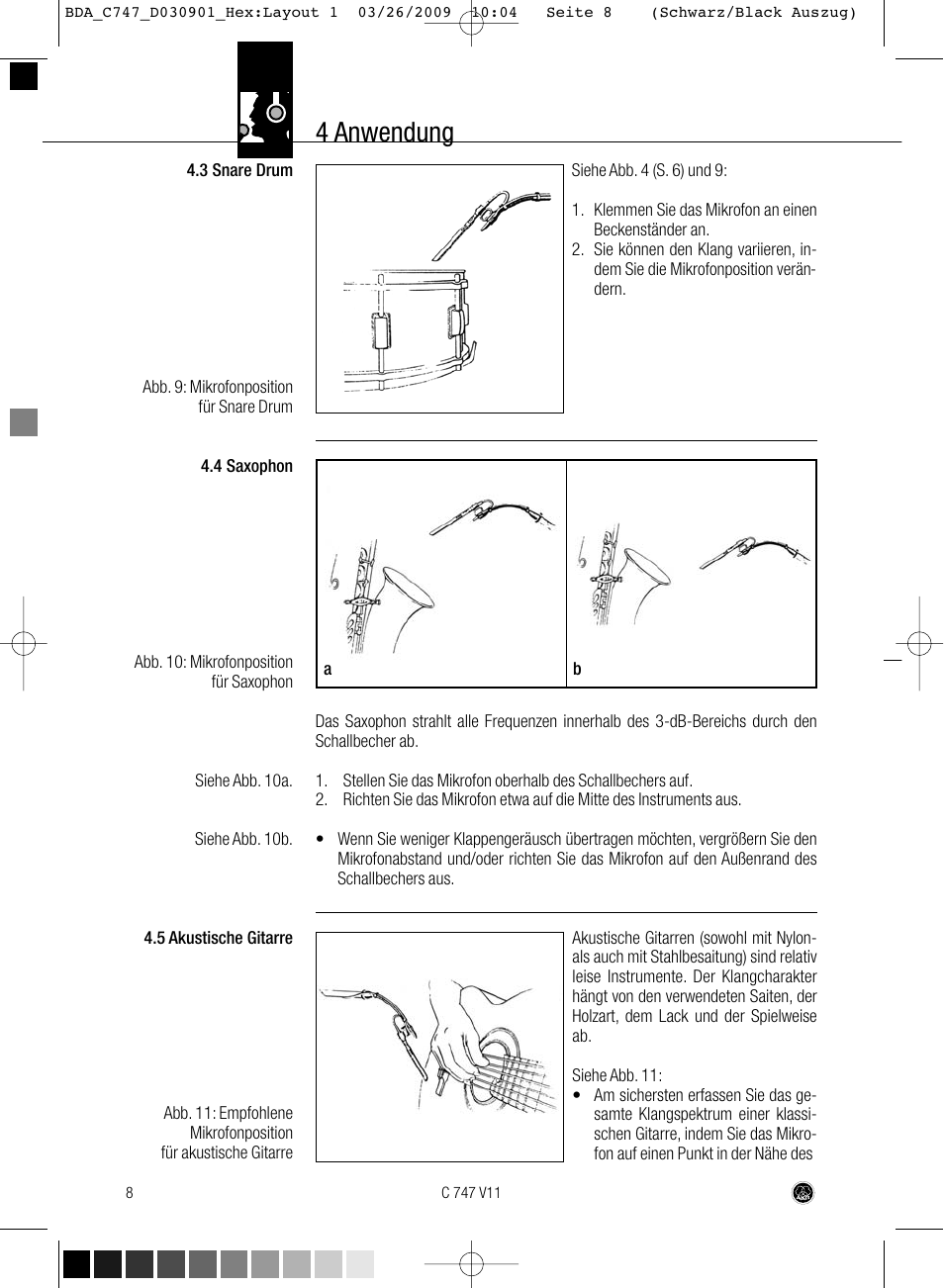 4 anwendung | AKG Acoustics C747 V11 User Manual | Page 8 / 64