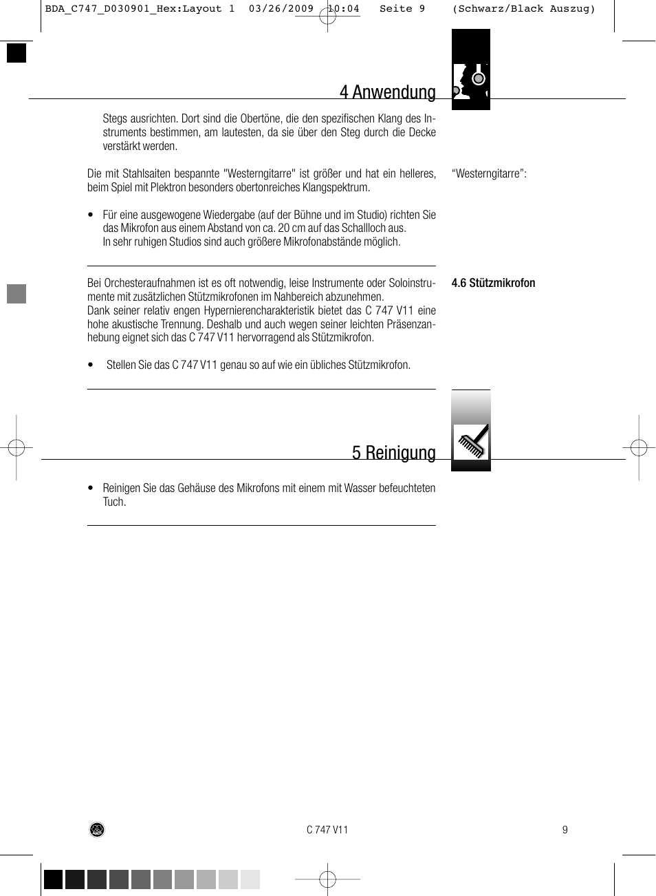 4 anwendung, 5 reinigung | AKG Acoustics C747 V11 User Manual | Page 9 / 64