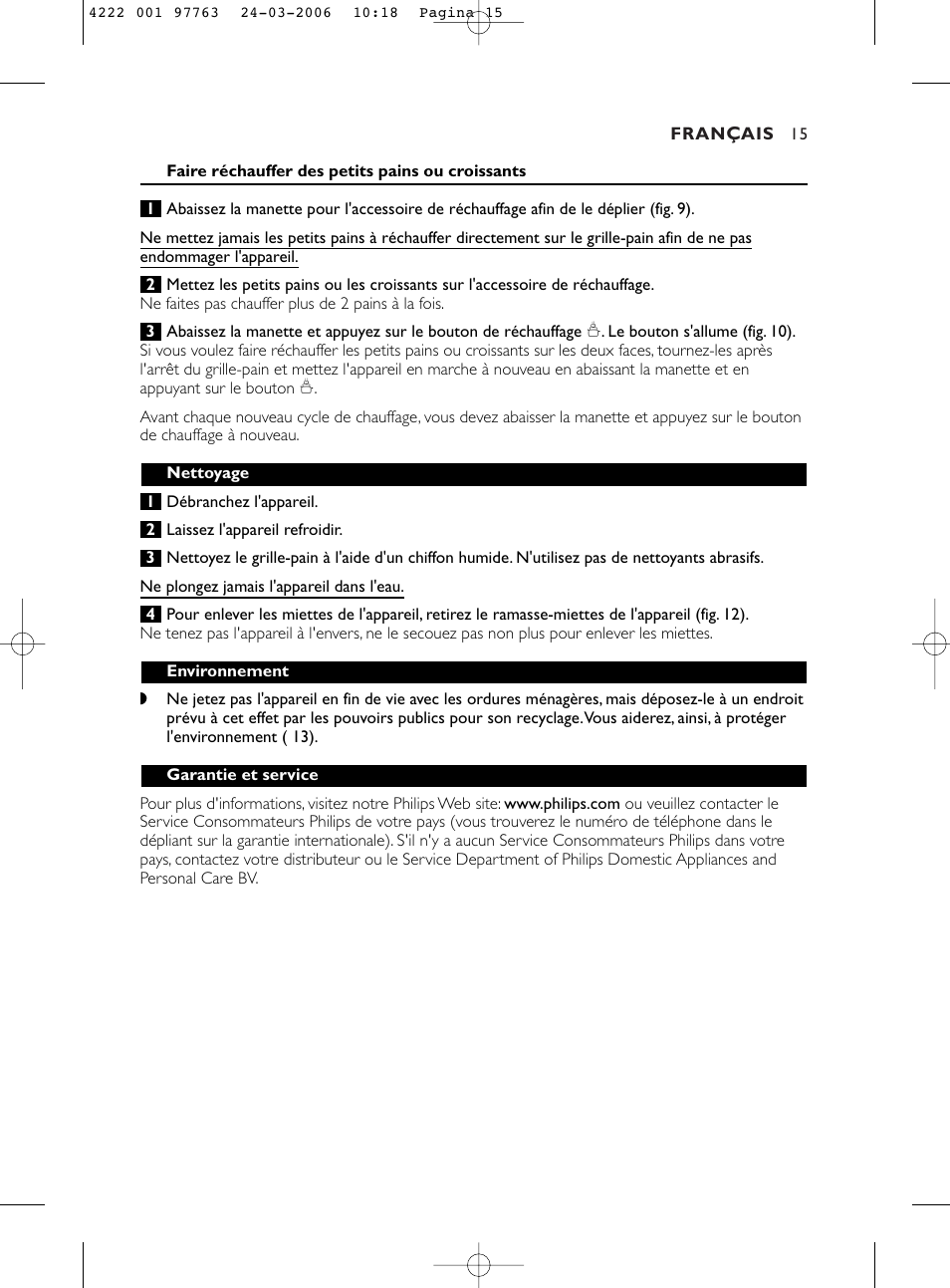 Philips Grille-pain User Manual | Page 15 / 44