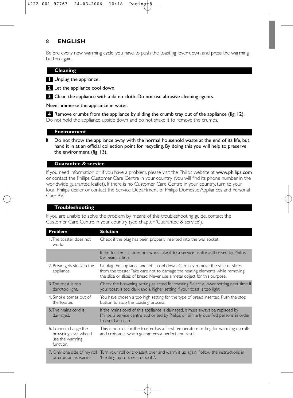 Philips Grille-pain User Manual | Page 8 / 44